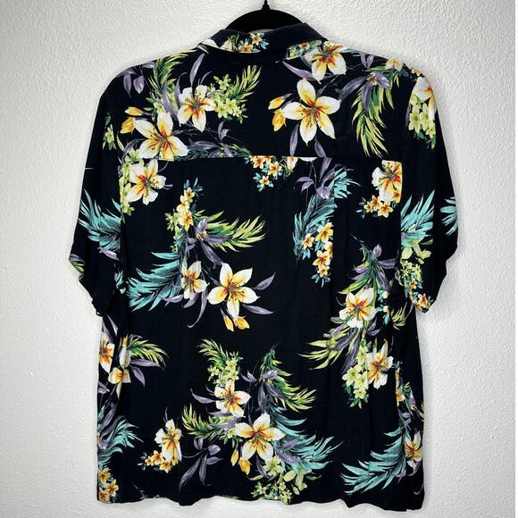 Lovestitch Black Teal Yellow Multi Short Sleeve Collared Button Hawaiian Shirt L - Picture 7 of 12